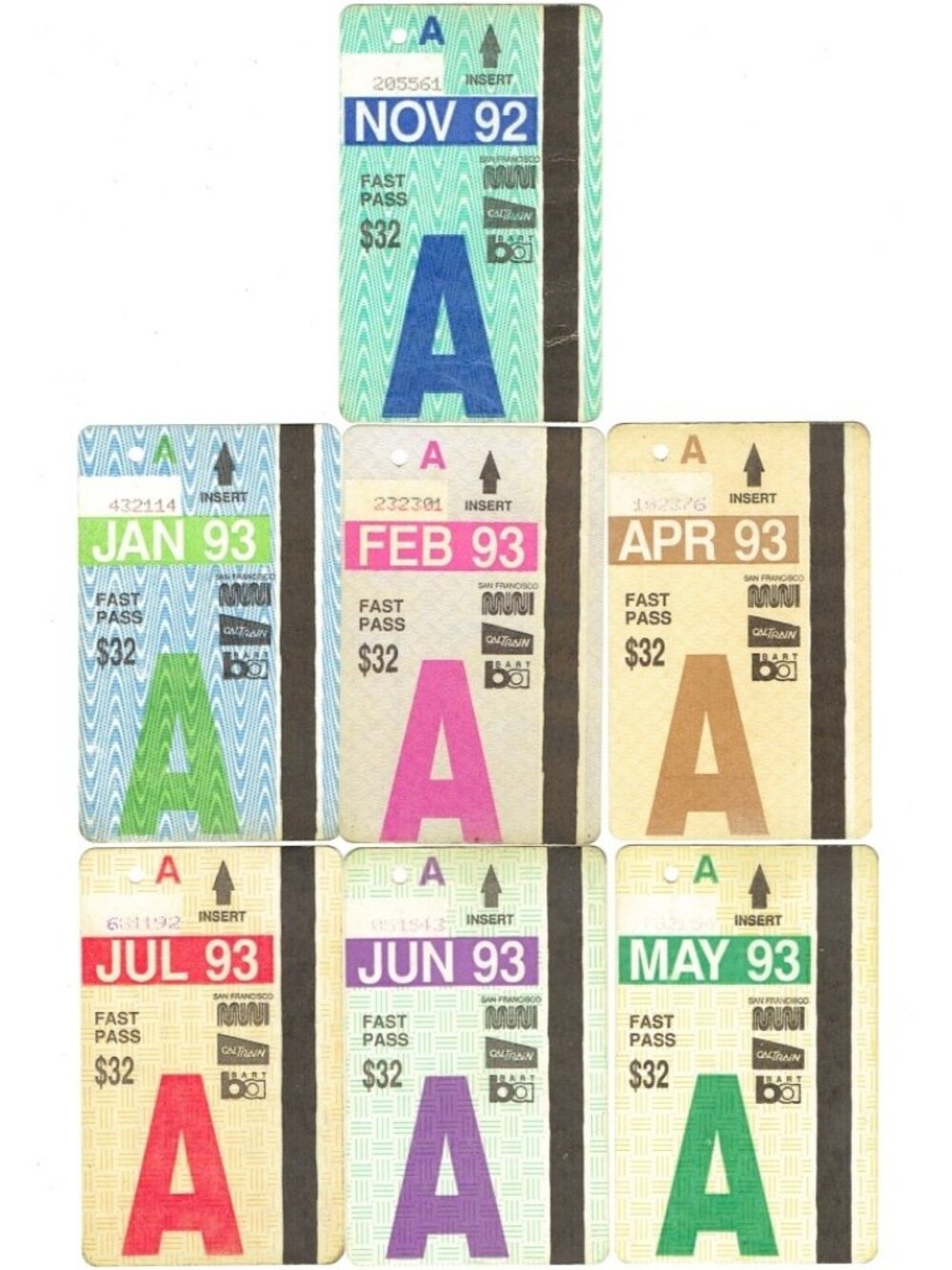 7 Vtg San Francisco SF MUNI Fast Passes Adult 92 93 Bus Train Ephemera Transport